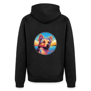Australian Terrier Dog Breed Colorful Cartoon Wate - Unisex Premium Organic Zip Hoodie - black - Back - Nico (187cm)
