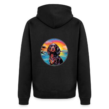 American Water Spaniel Hunderasse Bunte Karikatur - Unisex Premium Bio Zip Hoodie - Schwarz - Hinten - Nico (187cm)