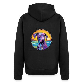 Bleu dentelle chien race coloré dessin animé aquarelle - Veste à capuche bio Premium Unisexe - noir - Dos - Nico (187cm)