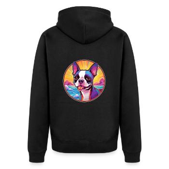 Boston Terrier Hunderasse Bunte Karikatur Watercol - Unisex Premium Bio Zip Hoodie - Schwarz - Hinten - Nico (187cm)