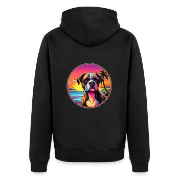 Bull Boxer Hund Rasse Bunte Karikatur Aquarell - Unisex Premium Bio Zip Hoodie - Schwarz - Hinten - Nico (187cm)