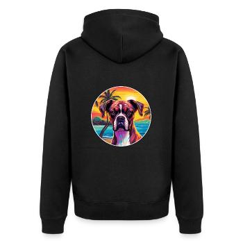 Boxer Hund Rasse Bunte Karikatur Aquarell - Unisex Premium Bio Zip Hoodie - Schwarz - Hinten - Nico (187cm)