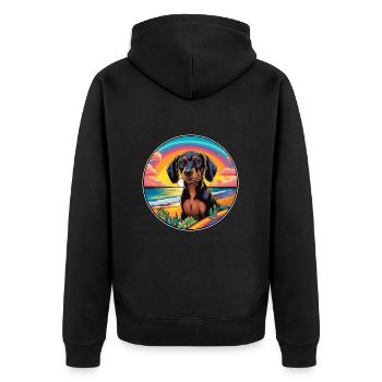 Dackel Hund Rasse Bunte Karikatur Aquarell - Unisex Premium Bio Zip Hoodie - Schwarz - Hinten - Nico (187cm)