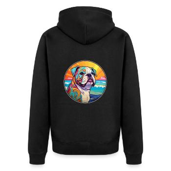 Bulldogge Hund Rasse Bunte Karikatur Aquarell - Unisex Premium Bio Zip Hoodie - Schwarz - Hinten - Nico (187cm)