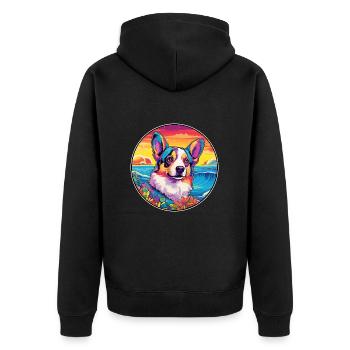 Cardigan Welsh Corgi Dog Breed Colorful Cartoon Wa - Unisex Premium Organic Zip Hoodie - black - Back - Nico (187cm)