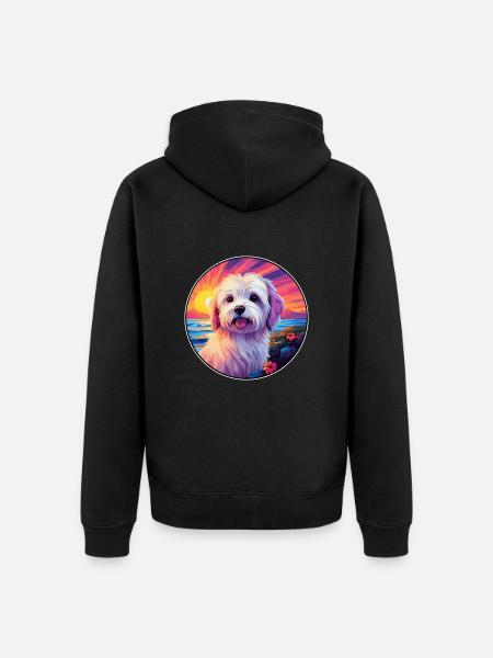 Coton De Tulear Dog Breed Colorful Cartoon Waterco - Veste à capuche bio Premium Unisexe - noir