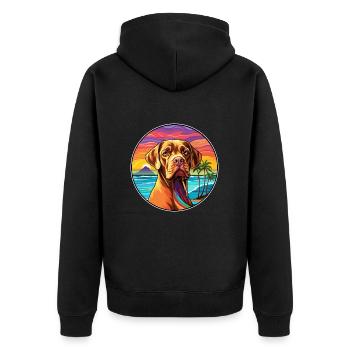Bordeauxdogge Hunderasse buntes Karikaturwasser - Unisex Premium Bio Zip Hoodie - Schwarz - Hinten - Nico (187cm)