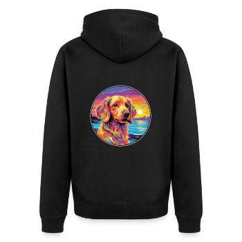 Fauve de Bretagne Hunderasse buntes Karikatur Wasser - Unisex Premium Bio Zip Hoodie - Schwarz - Hinten - Nico (187cm)