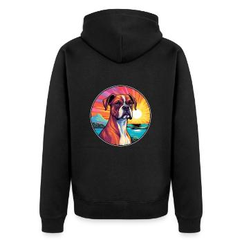Deutsche Boxerhunderasse buntes Karikatur-Aquarell - Unisex Premium Bio Zip Hoodie - Schwarz - Hinten - Nico (187cm)