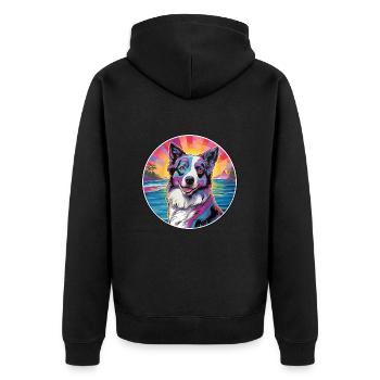 Georgischer Schäferhund Rasse Buntes Karikatur Wasser - Unisex Premium Bio Zip Hoodie - Schwarz - Hinten - Nico (187cm)