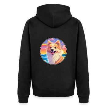 Deutsche Spitz Hunderasse bunte Karikatur Aquarell - Unisex Premium Bio Zip Hoodie - Schwarz - Hinten - Nico (187cm)