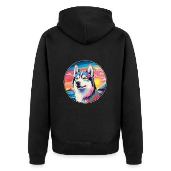 Husky-Hunderasse Buntes Karikatur-Aquarell - Unisex Premium Bio Zip Hoodie - Schwarz - Hinten - Nico (187cm)