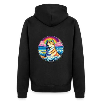 Jindo Dog Breed Colorful Cartoon Watercolor - Unisex Premium Organic Zip Hoodie - black - Back - Nico (187cm)