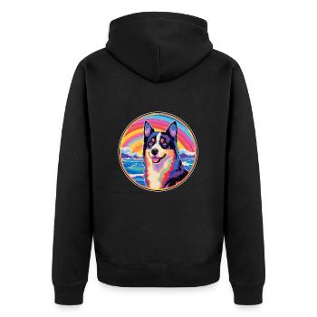 Karelian Bear Dog Breed Colorful Cartoon Watercolo - Unisex Premium Organic Zip Hoodie - black - Back - Nico (187cm)
