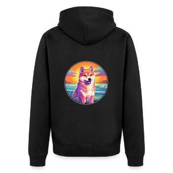 Korean Jindo Dog Breed Colorful Cartoon Watercolor - Unisex Premium Organic Zip Hoodie - black - Back - Nico (187cm)