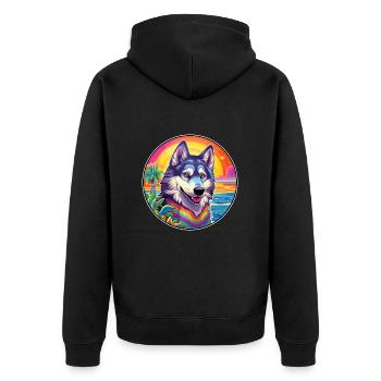 Kunming Wolfhund Hunderasse Bunte Karikatur Waterco - Unisex Premium Bio Zip Hoodie - Schwarz - Hinten - Nico (187cm)