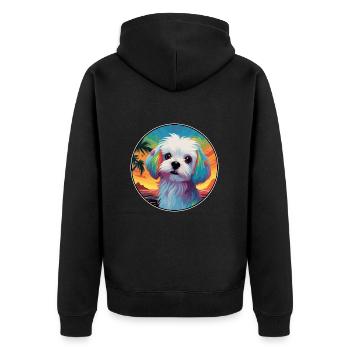 Chien maltais race coloré dessin animé aquarelle - Veste à capuche bio Premium Unisexe - noir - Dos - Nico (187cm)