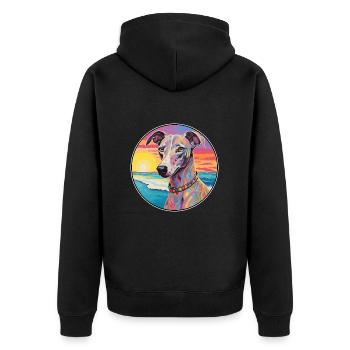 Lurcher Hund Rasse Bunte Karikatur Aquarell - Unisex Premium Bio Zip Hoodie - Schwarz - Hinten - Nico (187cm)