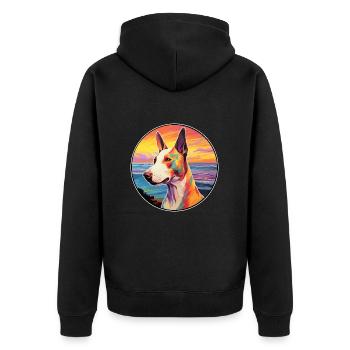 Miniatur Bullterrier Hunderasse Bunte Karikatur - Unisex Premium Bio Zip Hoodie - Schwarz - Hinten - Nico (187cm)