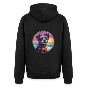 Mudi Dog Breed Colorful Cartoon Watercolor - Unisex Premium Organic Zip Hoodie - black - Back - Nico (187cm)