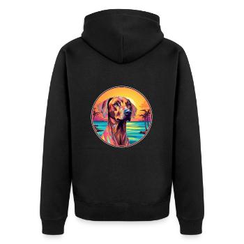 Rhodesian Ridgeback Hunderasse Bunte Karikatur Wat - Unisex Premium Bio Zip Hoodie - Schwarz - Hinten - Nico (187cm)