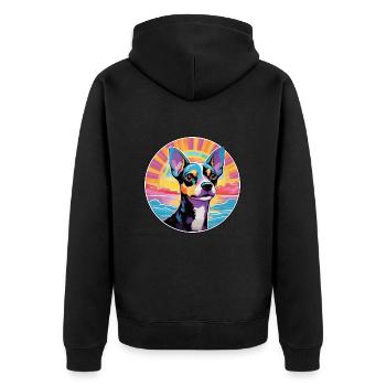 Rattenterrier Hunderasse bunte Karikatur Aquarell - Unisex Premium Bio Zip Hoodie - Schwarz - Hinten - Nico (187cm)