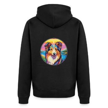 Sheltie Dog Breed Colorful Cartoon Watercolor - Unisex Premium Organic Zip Hoodie - black - Back - Nico (187cm)