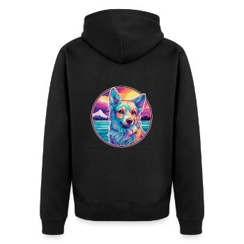 Shikoku Dog Breed Colorful Cartoon Watercolor - Unisex Premium Organic Zip Hoodie - black - Back - Nico (187cm)