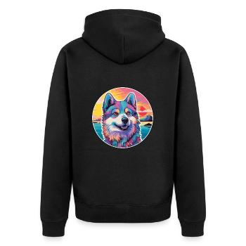 Siberian Laika Dog Breed Colorful Cartoon Watercol - Unisex Premium Organic Zip Hoodie - black - Back - Nico (187cm)
