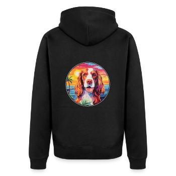 Welsh Springer Spaniel Dog Breed Colorful Cartoon - Unisex Premium Organic Zip Hoodie - black - Back - Nico (187cm)