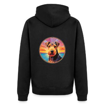 Welsh Terrier Chien Race Coloré Cartoon Watercolo - Veste à capuche bio Premium Unisexe - noir - Dos - Nico (187cm)