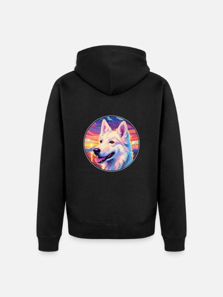 Chien de berger blanc race coloré dessin animé Watercol - Veste à capuche bio Premium Unisexe - noir