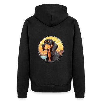 Noir et Tan Coonhound chien race Cartoon Kawaii - Veste à capuche bio Premium Unisexe - noir - Dos - Nico (187cm)