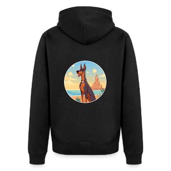 Doberman chien race dessin animé Kawaii Clipart chien animal de compagnie - Veste à capuche bio Premium Unisexe - noir - Dos - Nico (187cm)