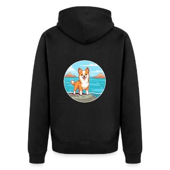 Hokkaido Hunderasse Cartoon Kawaii Clipart Hund Haustier - Unisex Premium Bio Zip Hoodie - Schwarz - Hinten - Nico (187cm)