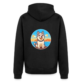 Husky chien race dessin animé Kawaii Clipart aquarelle - Veste à capuche bio Premium Unisexe - noir - Dos - Nico (187cm)