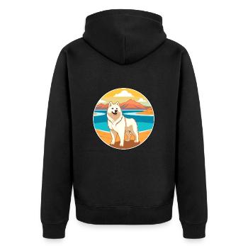 Jindo Dog Breed Cartoon Kawaii Clipart Watercolor - Unisex Premium Organic Zip Hoodie - black - Back - Nico (187cm)
