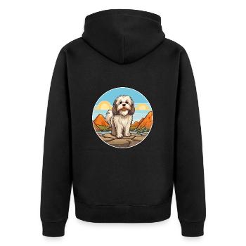 Lhasa Apso Hund Rasse Cartoon Kawaii Clipart Hund - Unisex Premium Bio Zip Hoodie - Schwarz - Hinten - Nico (187cm)