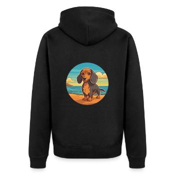 Miniatur Dackel Hund Rasse Cartoon Kawaii Hund - Unisex Premium Bio Zip Hoodie - Schwarz - Hinten - Nico (187cm)