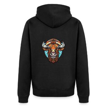 Bison Colorful Watercolor Animal Pet Illustration - Unisex Premium Organic Zip Hoodie - black - Back - Nico (187cm)