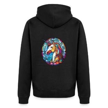 Bunte Aquarell-Tierillustration des Einhorns - Unisex Premium Bio Zip Hoodie - Schwarz - Hinten - Nico (187cm)