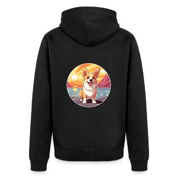 Pembroke Welsh Corgi Dog Breed Cartoon Kawaii Dog - Unisex Premium Organic Zip Hoodie - black - Back - Nico (187cm)
