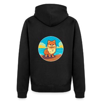 Pomeranian Spitz Hund Rasse Cartoon Kawaii Clipart - Unisex Premium Bio Zip Hoodie - Schwarz - Hinten - Nico (187cm)