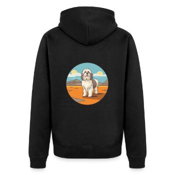 Polish Lowland Sheepdog Dog Breed Cartoon Kawaii - Unisex Premium Organic Zip Hoodie - black - Back - Nico (187cm)