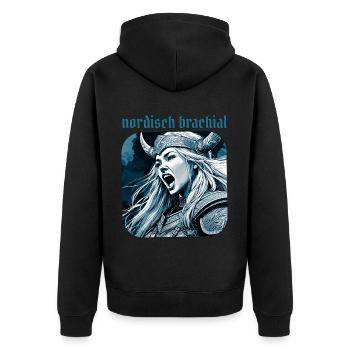 Nordic brute viking - Unisex Premium Organic Zip Hoodie - black - Back - Nico (187cm)