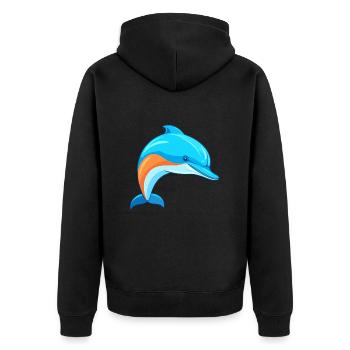 Delfin buntes Aquarell Cartoon Kawaii Tier - Unisex Premium Bio Zip Hoodie - Schwarz - Hinten - Nico (187cm)