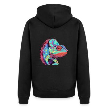 Chamäleon Bunte Aquarell-Karikatur Kawaii Anima - Unisex Premium Bio Zip Hoodie - Schwarz - Hinten - Nico (187cm)