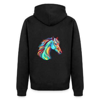 Pferd buntes Aquarell Karikatur Kawaii Tier - Unisex Premium Bio Zip Hoodie - Schwarz - Hinten - Nico (187cm)