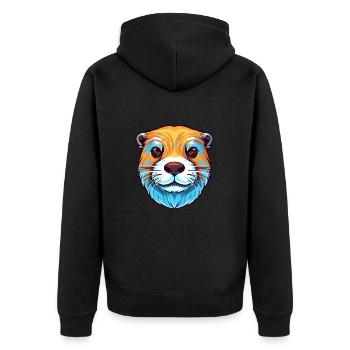 Otter buntes Aquarell Karikatur Kawaii Tier - Unisex Premium Bio Zip Hoodie - Schwarz - Hinten - Nico (187cm)