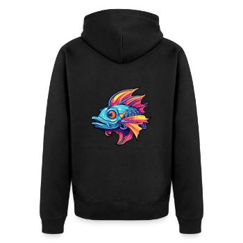 Wels buntes Aquarell Karikatur Kawaii Tier - Unisex Premium Bio Zip Hoodie - Schwarz - Hinten - Nico (187cm)